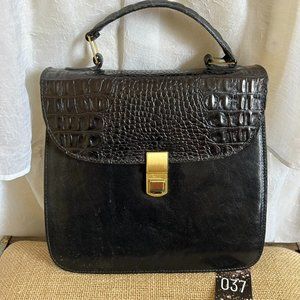 Genuine Leather Vintage Embossed Convertible Handbag / Shoulderbag Black